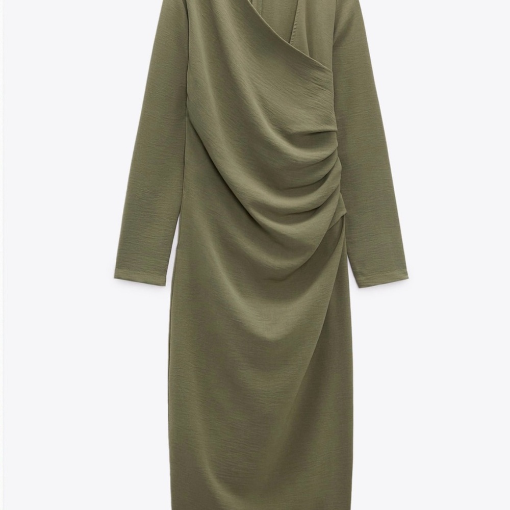 Zara Olive Long Sleeve Draped Dress